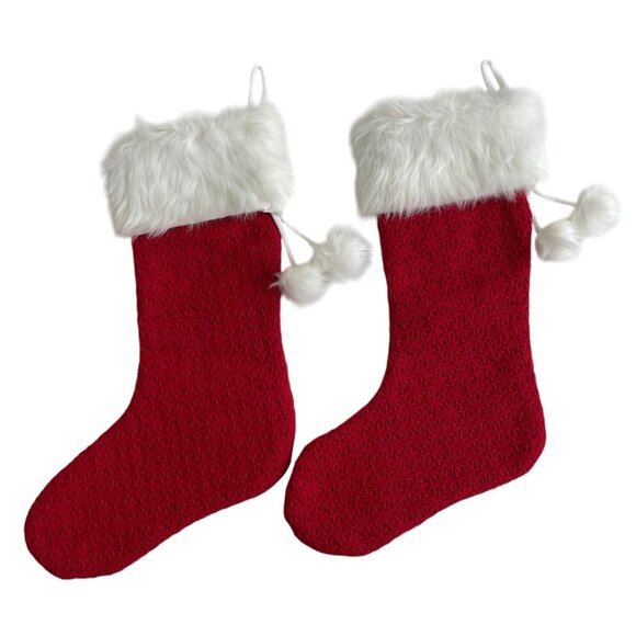 Martha Holiday Stockings Red & White Faux Fur Christmas Stockings Set of 2 - Picture 3 of 9